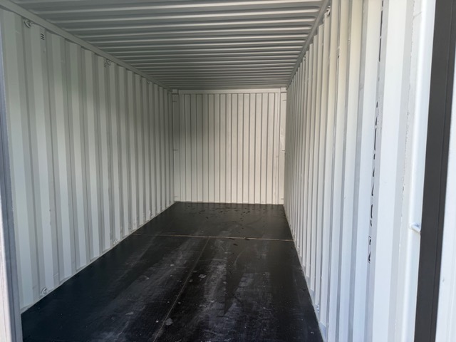 Bright white interior of a shipping container